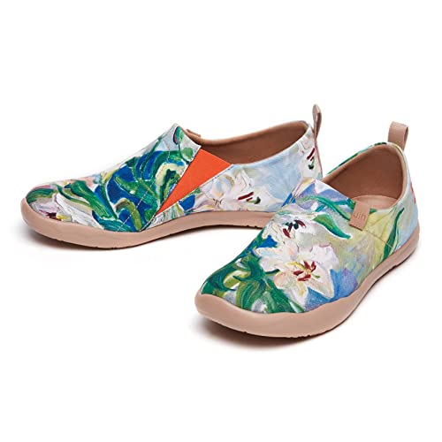 UIN Yawning Lily Damen Painted Slip On Schuhe Reiseschuhe Lässiger Segelschuhe Canvas Mehrfarbig(40.5) von UIN
