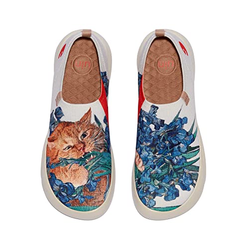 UIN x FatCatArt Collaboration Damen Slip Ons Schuhe Lässige Wanderschuhe Loafer Leichtgewicht Bequeme kunstbemalte Reiseschuhe Toledo Ⅹⅴ-Love Irises' Smell 3 (38) von UIN