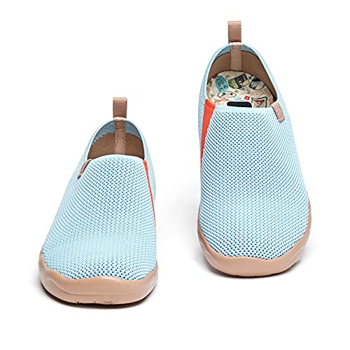 UIN Toledo Knitted Corydalis Blue Damen Wanderschuhe Bemalte Slip On Schuhe Gemütlich Reise Schuhe Leicht Loafer Schuhe Gestrickt(39) von UIN