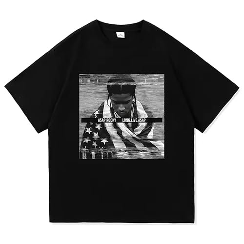 ASAP Rocky Short-Sleeved T-Shirt HIP HOP High Street Men Women Gothic Oversized Tees A$AP Portrait Loose Casual Harajuku Tops Black M von UINLKSEwezs
