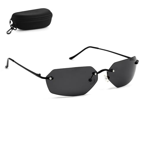 UINOFER Herren Sonnenbrille Polarisiert Schwarz, Matrix Agent Sonnenbrille Herren Polarisiert W/Smoke Lenses, Unisex Vintage Sonnenbrille (A) von UINOFER