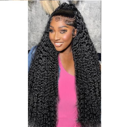 13X4 Spitze Front Menschliches Haar Perücke Tiefe Lockige Welle HD Transparent Spitze Frontal Perücke Echthaar Für Frauen 250% 18Inch#13x6 Hd Lace Wig von UIOKLMJH