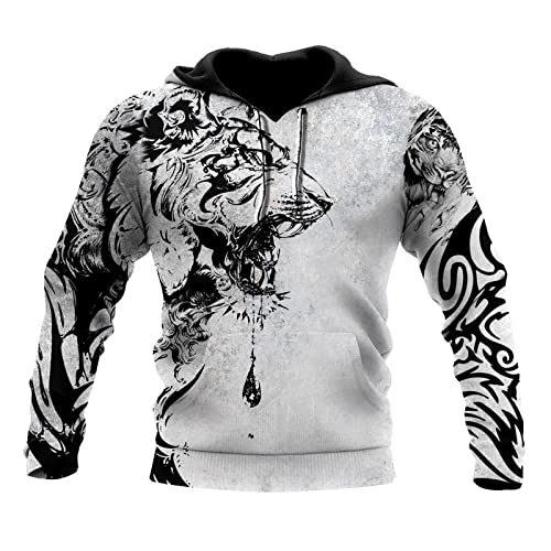 3D Tiger Tattoo Print Unisex Mode Hoodie Herbst Sport Herren Harajuku Streetwear 5XL Oversized Pullover, Hoodie 01, Medium von UIOKLMJH