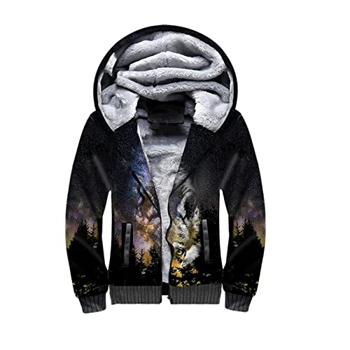 3D Wolf Gedruckt Fleece Zipper Hoodies Herren Damen Winter Warm Double Plus Samt Jacke Cosplay Zipper Cardigan, 7, M von UIOKLMJH