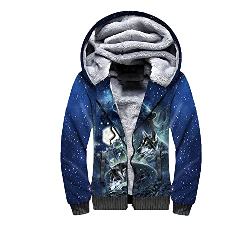 Fleece-Hoodie mit 3D-Wolf-Motiv, mit Reißverschluss, für Herren und Damen, Winter, warm, Doppel-Samtjacke, Cosplay-Kapuzenpullover, 9, L von UIOKLMJH