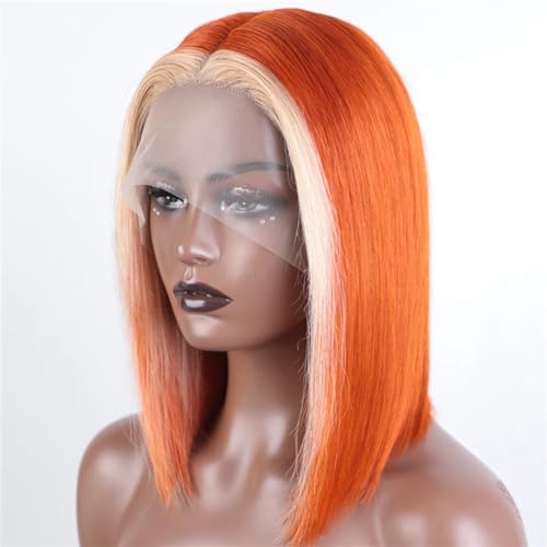 Bob Lace Front Perücken Echthaar Perücken Bob Lace Perücken Für Frauen Glattes Haar Verschluss Perücke 613 Orange 13 * 5 * 2#8inches#180 Density von UIOKLMJH