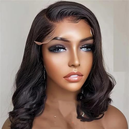 Bouncy Curly Echthaar Perücken Für Frauen Lose Gewellte Boby Perücke Seitenteil Spitze Kurzes Haar Side Part Body Wave 8inches#180 Density von UIOKLMJH