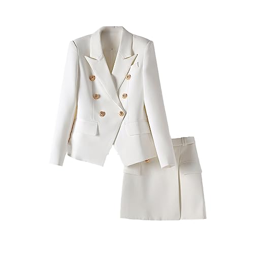 Damen Sommer One Button Blazer Rock Mini Anzüge White XXL von UIOKLMJH