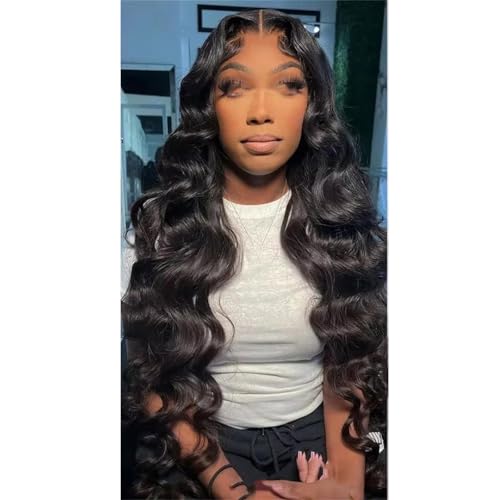 Frauen 13X6 Transparent HD Spitze Frontal Körper Welle Perücken Menschliches Haar Vor Gezupft 13X4 Spitze Vorne Perücke Natural Color 24Inch#180#13x6 von UIOKLMJH