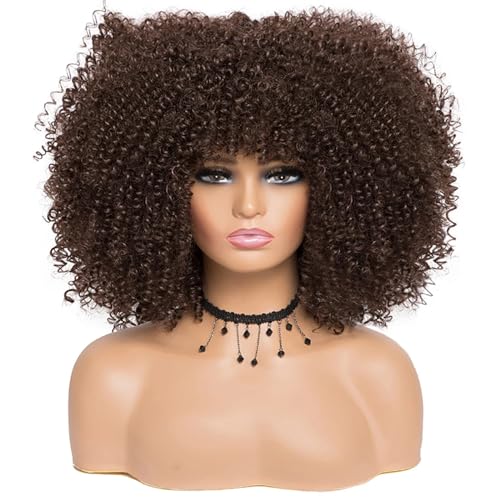 Frauen Kurze Haare Lockige Perücke Cosplay Synthetische Natürliche Perücken Leimlos #4 10inches#1 PC von UIOKLMJH