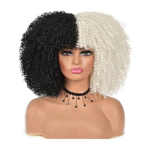 Frauen Kurze Haare Lockige Perücke Cosplay Synthetische Natürliche Perücken Leimlos BlackWhite 10inches#1 PC von UIOKLMJH