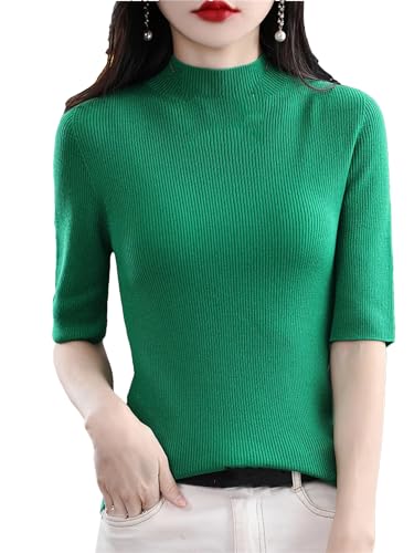 Frühling Sommer Frauen Halbarm Halbhoher Kragen Schlanker Wollmischungspullover Lässiger Klassischer Strickpullover T Shirt EN8 L von UIOKLMJH
