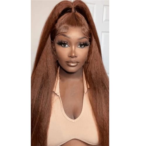 Gerade Lace Front Perücken Synthetische Spitze Transparent Gerade Spitze Frontal Für Damen Leimlose Spitzenperücke Brown 13x4 Lace Front Wigs#20inches von UIOKLMJH