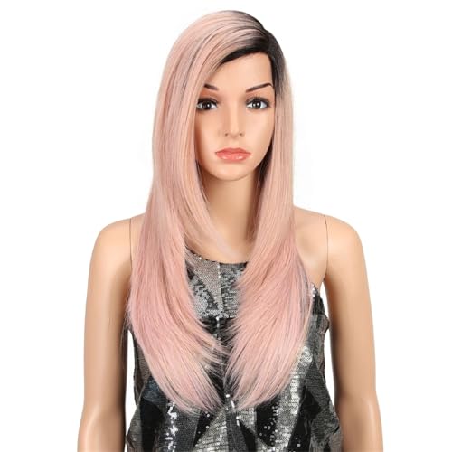 Gerade Spitze Perücke Synthetischer Seitenteil 61 Cm Gerade Spitze Perücken Cosplay Perücke Für Frauen pink PART#24inches von UIOKLMJH