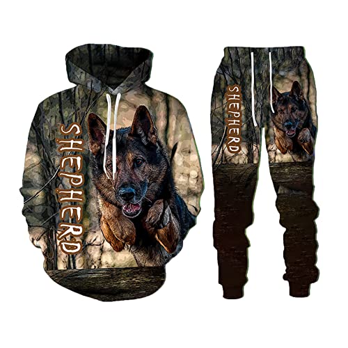 German Shepherd Dog 3D Printed Hoodies Sweatpants Herren Kapuzenpullover Sweatshirt Sets Männer Sportswear Trainingsanzug Anzug, 07886, XXL von UIOKLMJH