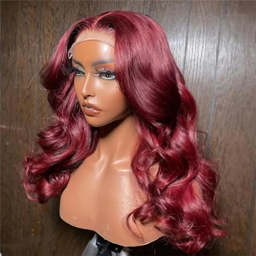 HD Transparent 13X4 Körper Welle Spitze Front Perücken Für Frauen Synthetische Spitze Frontal Perücke Vor Gezupft Perücken 99J red 1 22INCHES#13X4X1 von UIOKLMJH