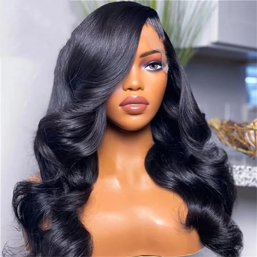 HD Transparent 13X4 Körper Welle Spitze Front Perücken Für Frauen Synthetische Spitze Frontal Perücke Vor Gezupft Perücken Black 22INCHES#13X4 von UIOKLMJH