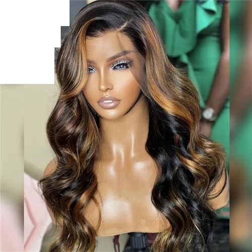 HD Transparent 13X4 Körper Welle Spitze Front Perücken Für Frauen Synthetische Spitze Frontal Perücke Vor Gezupft Perücken color 22INCHES#13X4 von UIOKLMJH