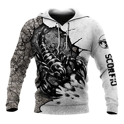 Herren Casual 3D Druck Schwarz Hoodies Skorpion Tattoo Mann Pullover Kapuze Sweatshirt Hip Hop Jacke Unisex Streetwear, Hoodies, XL von UIOKLMJH