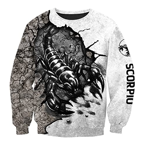 UIOKLMJH Herren-Kapuzenpullover, 3D-Druck, schwarz, Skorpion, Tattoo, Herren, Pullover, Kapuze, Sweatshirt, Hip-Hop-Jacke, Unisex, Streetwear, Sweatshirts, L von UIOKLMJH