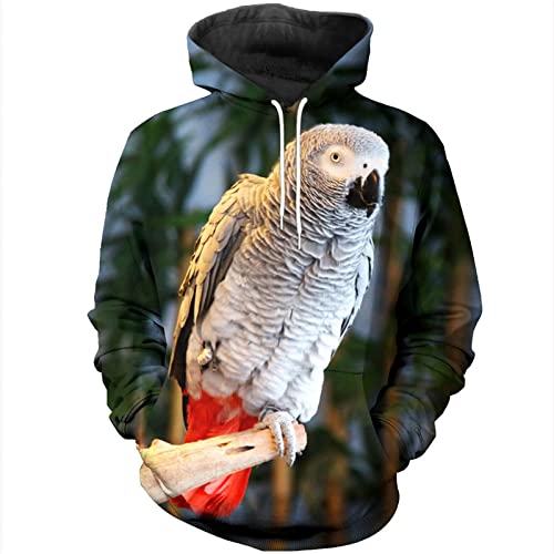 Kapuzenpullover für Herren, Motiv: 3D-Tiere, schöne Papageien, modisch, lässig, mit Kapuze, Sweatshirt, Streetstyle, Herbst, Unisex, Hoodies1, L von UIOKLMJH