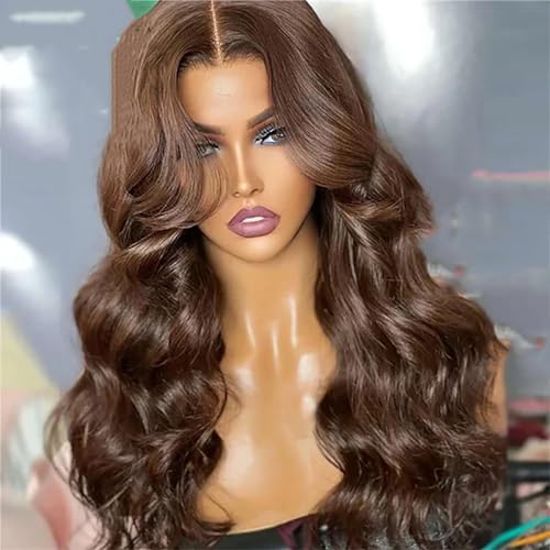 Körperwellen Lace Front Perücken Für Frauen Synthetische Perücke Spitzenperücke Vorgezupfter Natürlicher Haaransatz Chocolate Lace Wig#26inches#13X4X1 Lace Wigs von UIOKLMJH