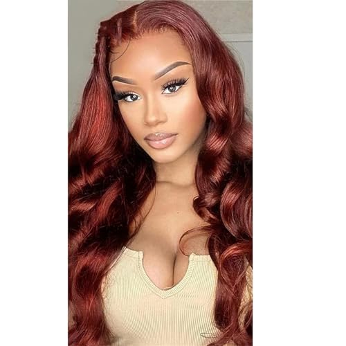 Körperwellen Lace Front Perücken HD 13 X 4 Tiefe Spitzenperücken Für Frauen Leimlose Perücken Perücke Mit 180% Dichte red02 13x4 Lace Front Wigs#24Inch von UIOKLMJH