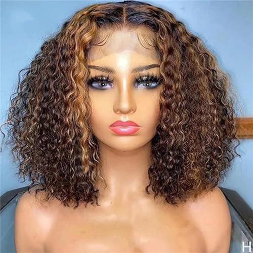 Kurze Bob Perücke Spitze Vorne Lockiges Echthaar Perücken Für Frauen Ombre Farbig Tiefe Welle Spitze Frontal Perücke 01 13x4 Lace Frontal#8inches#180 Density von UIOKLMJH