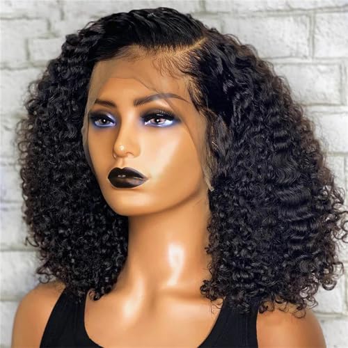 Kurze Lockige Echthaar Bob Perücke Wasserspitze Für Damen Leimlose Spitzenperücke Haarfront Echthaar Perücken 4x4 Lace Closure 16inches#180 Density von UIOKLMJH