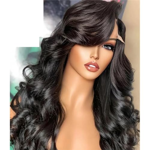 Lace Front Perücken Gewellte Synthetische Lace Front Perücke Für Frauen 180% Dichte Leimlose Perücke Black #28inches#13X4 s von UIOKLMJH