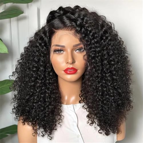 Lockige Bob Lace Frontal Echthaar Perücken Vorgezupfte Tiefe Wellen Leimlose Perücken Für Frauen 180 14Inch#5x5 von UIOKLMJH