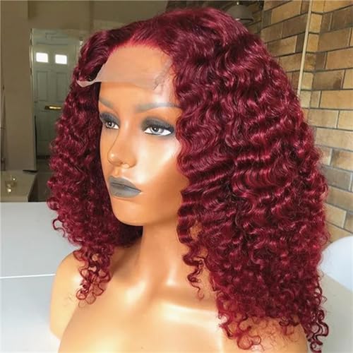 Lockige Perücke Echthaar Kurzer Bob Spitzenfront Echthaar Perücken Für Frauen Kurz Tief Lockig 1 13x4 Lace Frontal#14inches#180 Density von UIOKLMJH