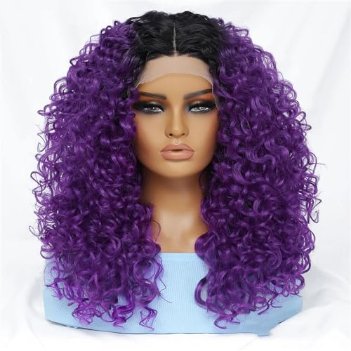 Lockige Synthetische Lace Front Perücken Für Damen Leimlos Natürliche Cosplay Perücke TT1B Purple 180%#20inches#1 PC von UIOKLMJH