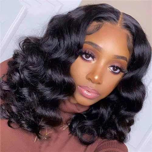 Lose Welle Kurze Bob Perücke Spitze Vorne Perücke Echthaar Lose Tiefe Welle Spitze Verschluss Perücken Für Frauen 2 13x4 Lace Frontal#14 inch Bob#180 Density von UIOKLMJH