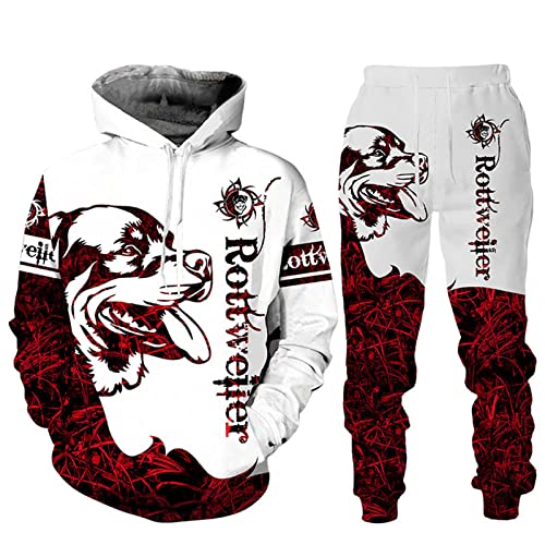 UIOKLMJH Rottweiler Hunde-Kapuzenanzug mit 3D-Druck, für Herren, Herbst, lässig, Sweashirts, Sweatpants, modisches Trainingsanzug-Set, 16563, XL von UIOKLMJH