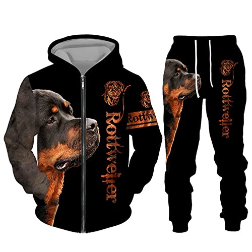 Rottweiler Hund 3D gedruckt Hoodie Anzug Männer Herbst Casual Sweashirts Sweatpants Männer Mode Trainingsanzug Set, 165636, XXXXL von UIOKLMJH