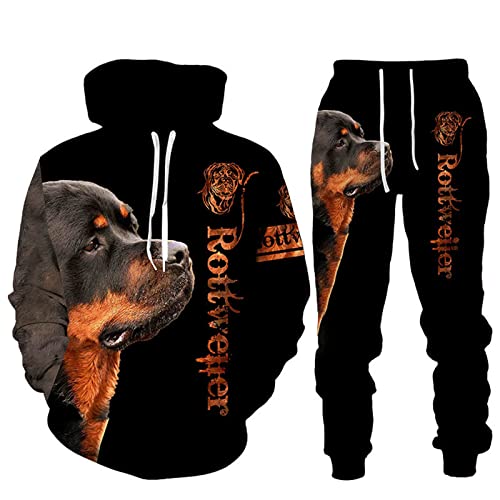 Rottweiler Hund 3D gedruckt Hoodie Anzug Männer Herbst Casual Sweashirts Sweatpants Männer Mode Trainingsanzug Set, 16564, XXL von UIOKLMJH