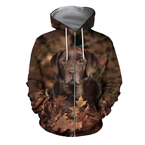 Schwarzer Labrador 3D Druck Mode Hoodie Unisex Casual Harajuku Streetwear Zip Hoodie Sport Pullover 5XL Oversized, Kapuzenpullover mit Reißverschluss., XXXX-Large von UIOKLMJH