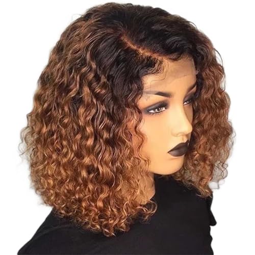 Spitze Frontal Echthaar Perücken Tiefe Lockige Kurze Lockige Bob Perücke Für Frauen Perücke Echthaar Volle Perücke 1 4x4 Lace Closure#14inches#180 Density von UIOKLMJH