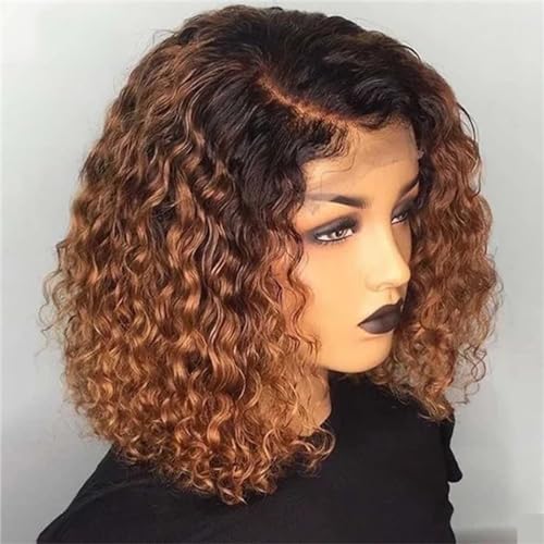 Spitze Frontal Echthaar Perücken Tiefe Lockige Kurze Lockige Bob Perücke Für Frauen Perücke Echthaar Volle Perücke 1 4x4 Lace Closure#16inches#180 Density von UIOKLMJH