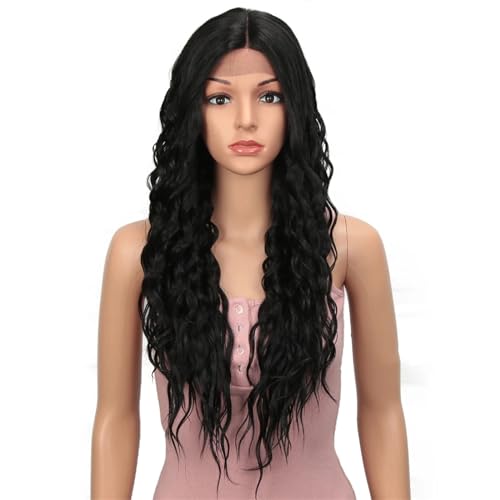 Spitze Perücken Synthetische Tiefe Welle Lockige Synthetische Spitze Front Perücke 30 Zoll Haar Perücken Für Frauen Cosplay Black 2 150%#Lace Front#30inch von UIOKLMJH