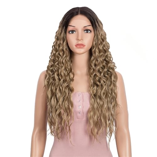 Spitze Perücken Synthetische Tiefe Welle Lockige Synthetische Spitze Front Perücke 30 Zoll Haar Perücken Für Frauen Cosplay TT6 23C 150%#Lace Front#30inch von UIOKLMJH
