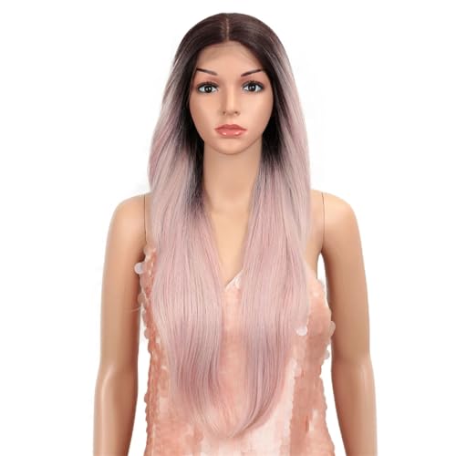 Synthetische Gerade Perücke Spitze Vorne Perücke 13 * 4 Spitze Frontal 28 Zoll Perücke Spitze Haar Cosplay Perücken Für Frauen T 150%#T Lace Middle Part28inch von UIOKLMJH