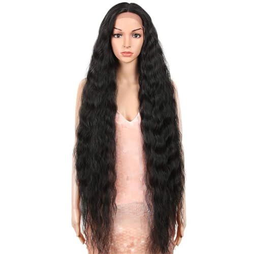 Synthetische Spitze Perücken 106,7 Cm Lang Cosplay Perücken Mit Lockigem Haar Für Damen #1B 150%#Lace Front#42inch von UIOKLMJH