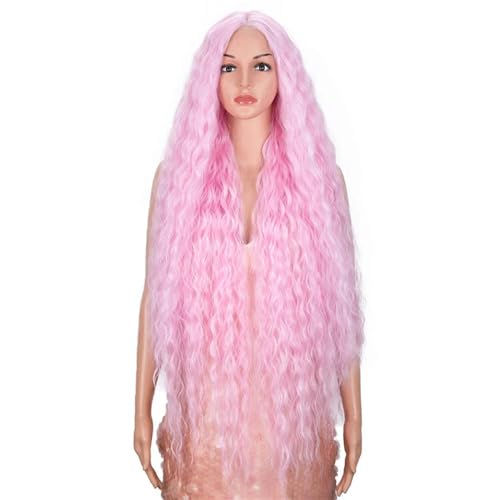 Synthetische Spitze Perücken 106,7 Cm Lang Cosplay Perücken Mit Lockigem Haar Für Damen pink 150%#Lace Front#42inch von UIOKLMJH