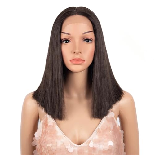 Synthetische Spitzeperücke Kurzer Bob Gerader Mittelteil Spitzenperücke Cosplay Perücken Für Frauen F5 6A PART LACE WIG#14inch von UIOKLMJH