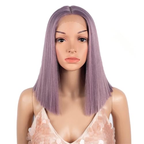 Synthetische Spitzeperücke Kurzer Bob Gerader Mittelteil Spitzenperücke Cosplay Perücken Für Frauen QTASHPU PART LACE WIG#14inch von UIOKLMJH