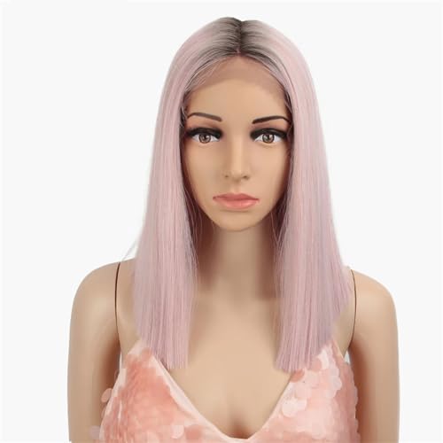 Synthetische Spitzeperücke Kurzer Bob Gerader Mittelteil Spitzenperücke Cosplay Perücken Für Frauen RT6 PK18 PART LACE WIG#14inch von UIOKLMJH
