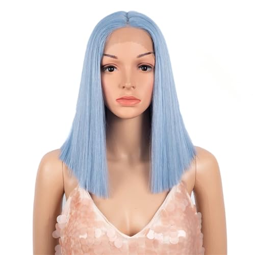 Synthetische Spitzeperücke Kurzer Bob Gerader Mittelteil Spitzenperücke Cosplay Perücken Für Frauen SKYBL4 PART LACE WIG#14inch von UIOKLMJH