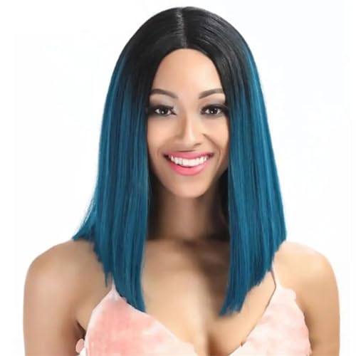 Synthetische Spitzeperücke Kurzer Bob Gerader Mittelteil Spitzenperücke Cosplay Perücken Für Frauen TT1BDTEAL PART LACE WIG#14inch von UIOKLMJH